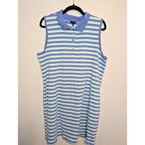Talbots Shirt Dress XL Navy Blue Striped Midi Collared Sleeveless Polo Preppy